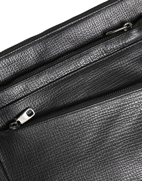 Dolce & Gabbana Black Palmellato Leather Logo Plaque Shoulder Borse Bag